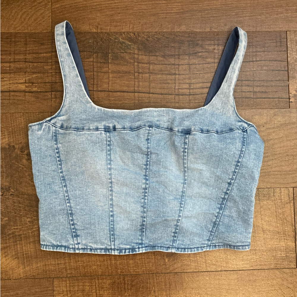 Belle Vere x Anthropologie Denim Zip-Up Crop Top Bustier Corset Tank Women’s M